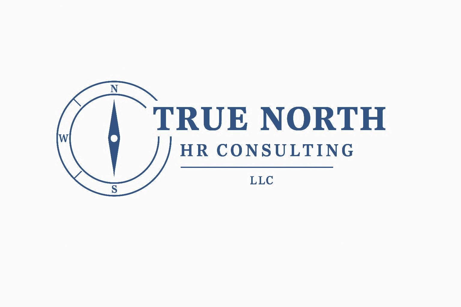 Logo for True North HR Consulting featuring a compass with North at the top and the company name in bold blue text.