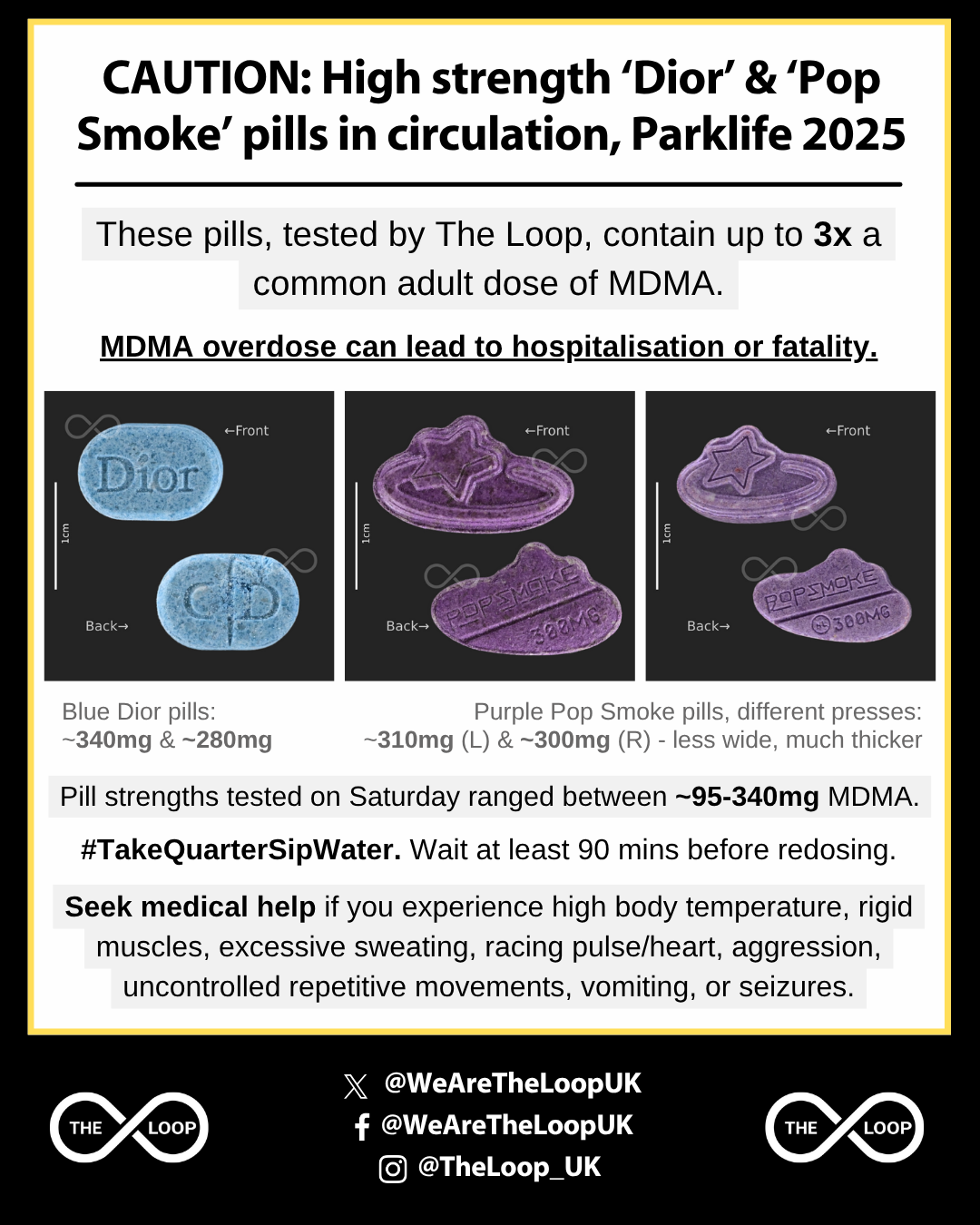 CAUTION: High strength 'Dior' &amp; 'Pop Smoke' pills in circulation, Parklife 2025.