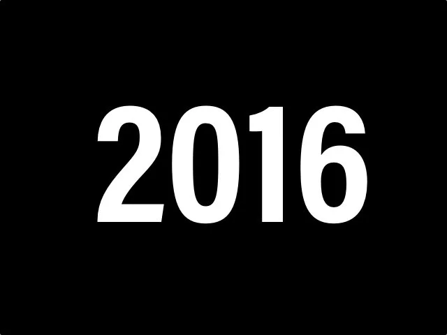 White number "2016" on a black background.