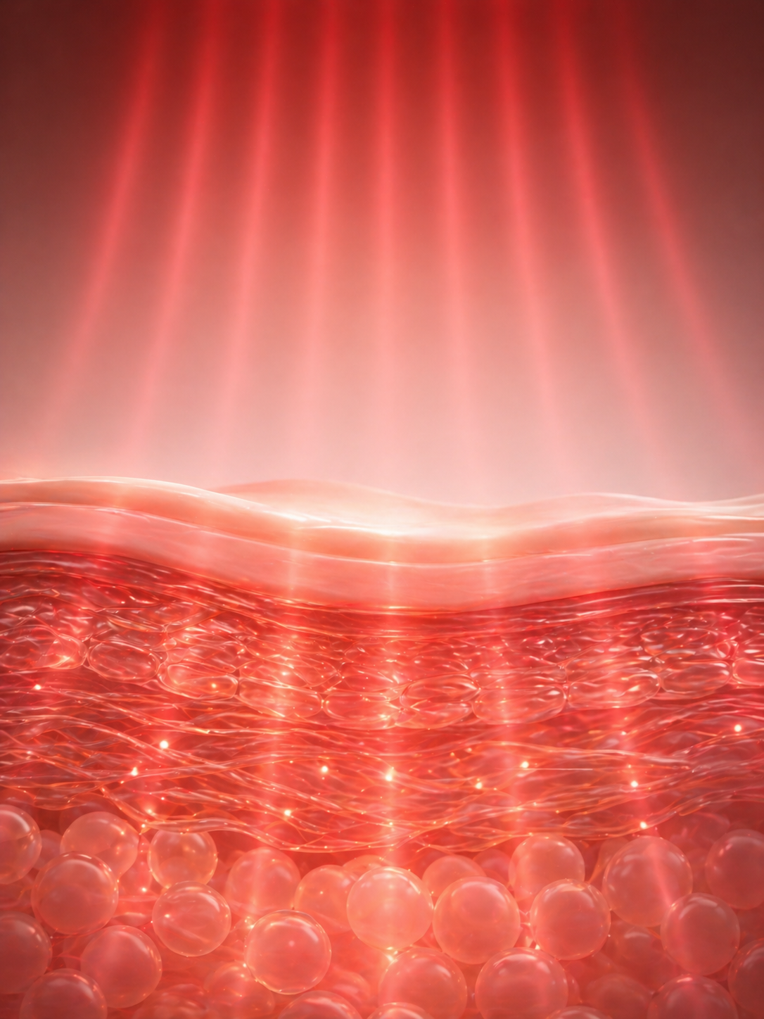 Red light penetrating deep into the skin and underlying tissue to promote healing.