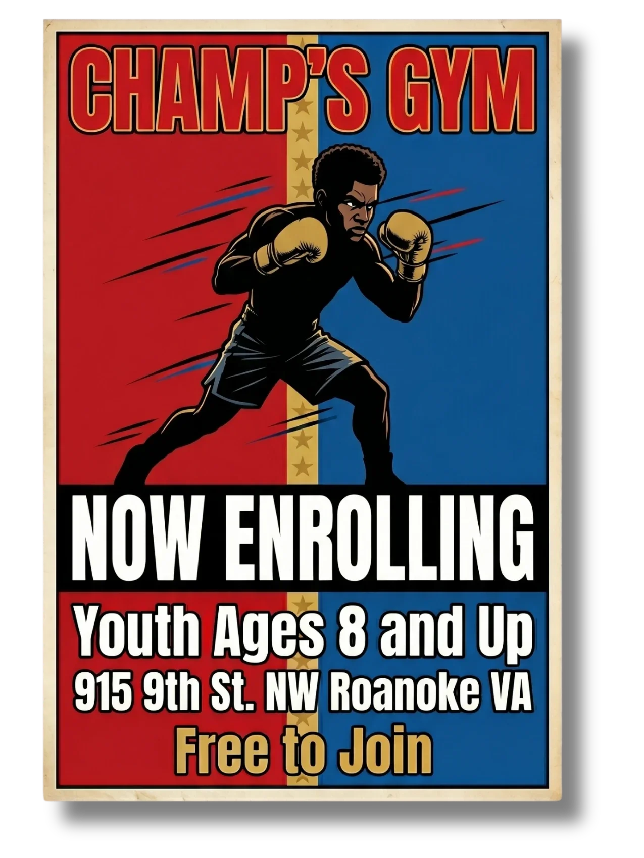 Champs Gym now enrolling youth boxing ages 8 and up 915 9th St NW Roanoke Virginia free to join