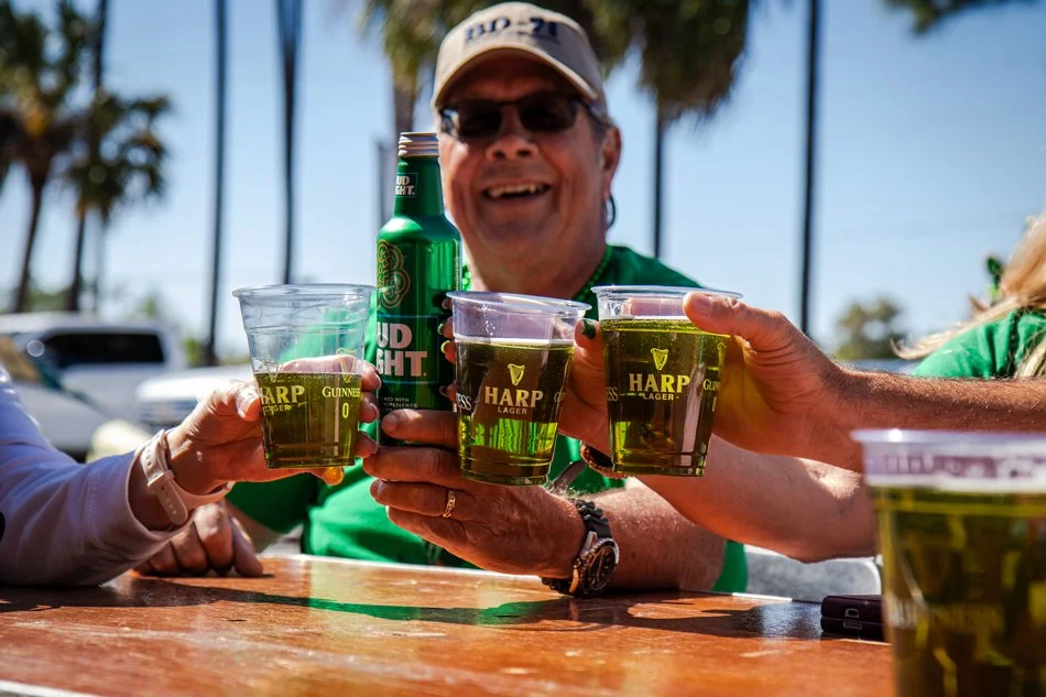 Guests enjoying drinks and community events on the outdoor patio at Donovan's Irish Pub & Restaurant in St. Augustine, Florida.