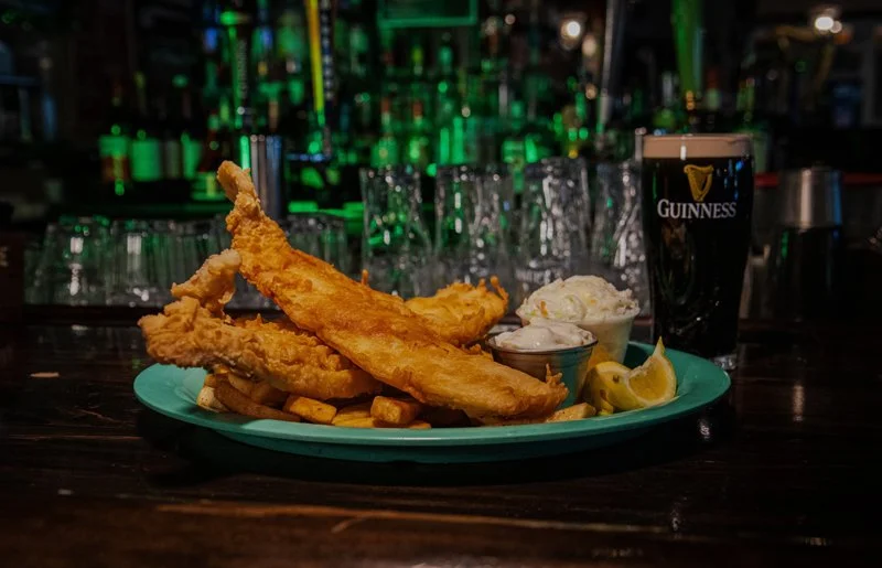 Traditional beer-battered fish and chips served at Donovan's Irish Pub & Restaurant in St. Augustine, Florida.