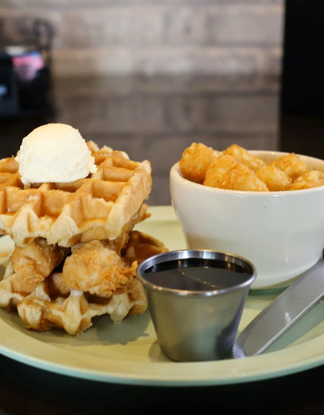 Chicken and waffles served during Sunday brunch at Donovan's Irish Pub & Restaurant in St. Augustine, Florida.