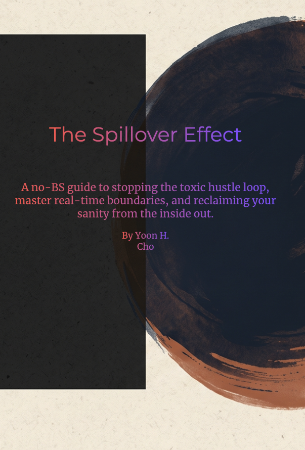 Cover page of a guidebook titled "The Spillover Effect" with a dark circular brushstroke design in the background.