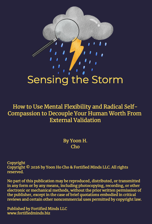 Cover of a publication titled 'Sensing the Storm' with an illustration of a cloud, rain, and a lightning bolt, and a magnifying glass.