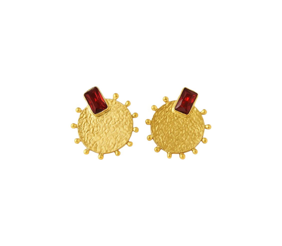 Nodus Plate Earrings | Red Zircon