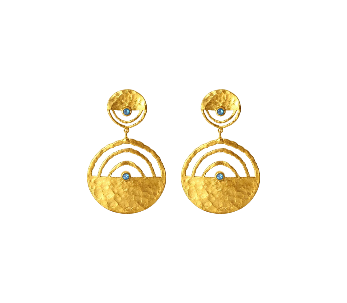 Triple Arc Blue Zircon Earrings