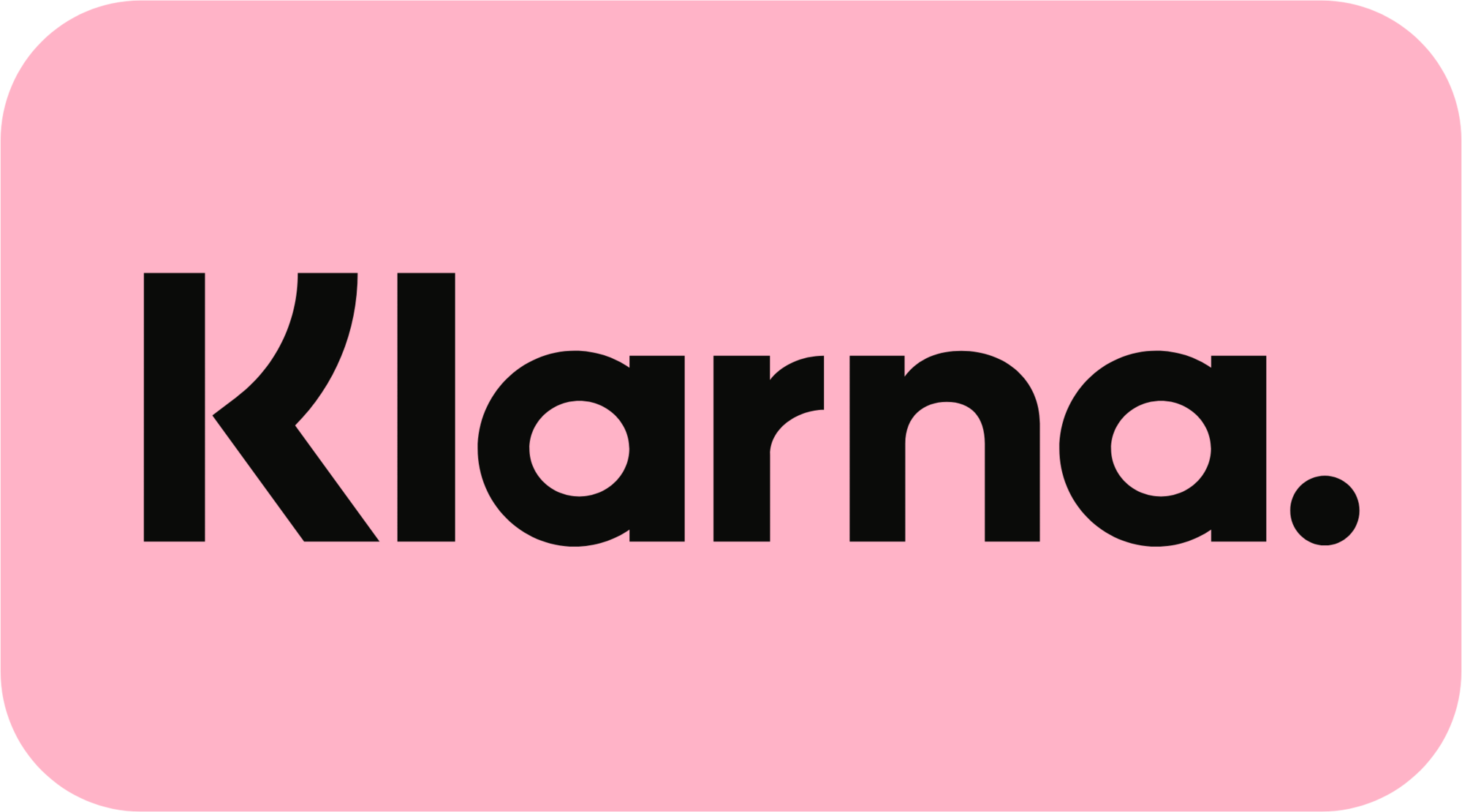 Pink background with the word 'Klarna.' in bold black letters.