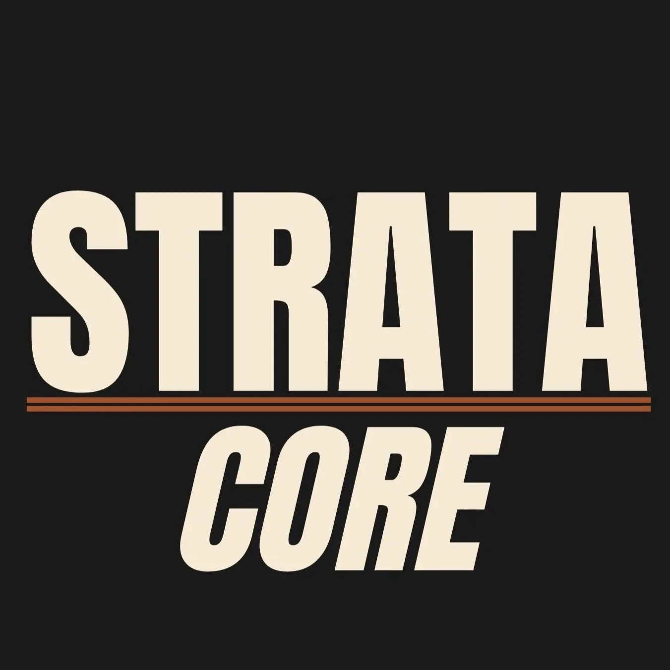 Text reading 'StrataCore' on a black background with a brown line below the word 'Strata'.