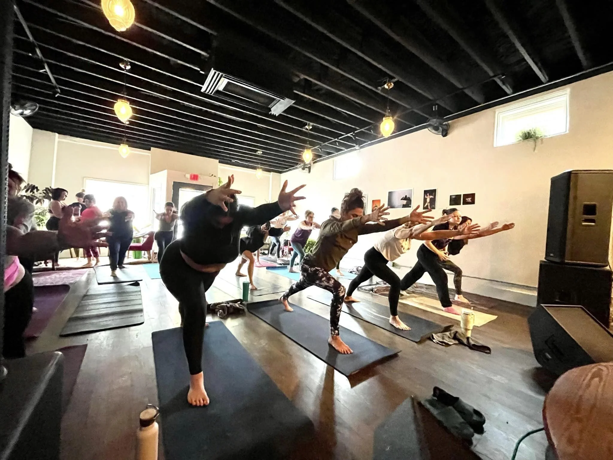 Group yoga session at Belafonte rental space Tulsa Oklahoma