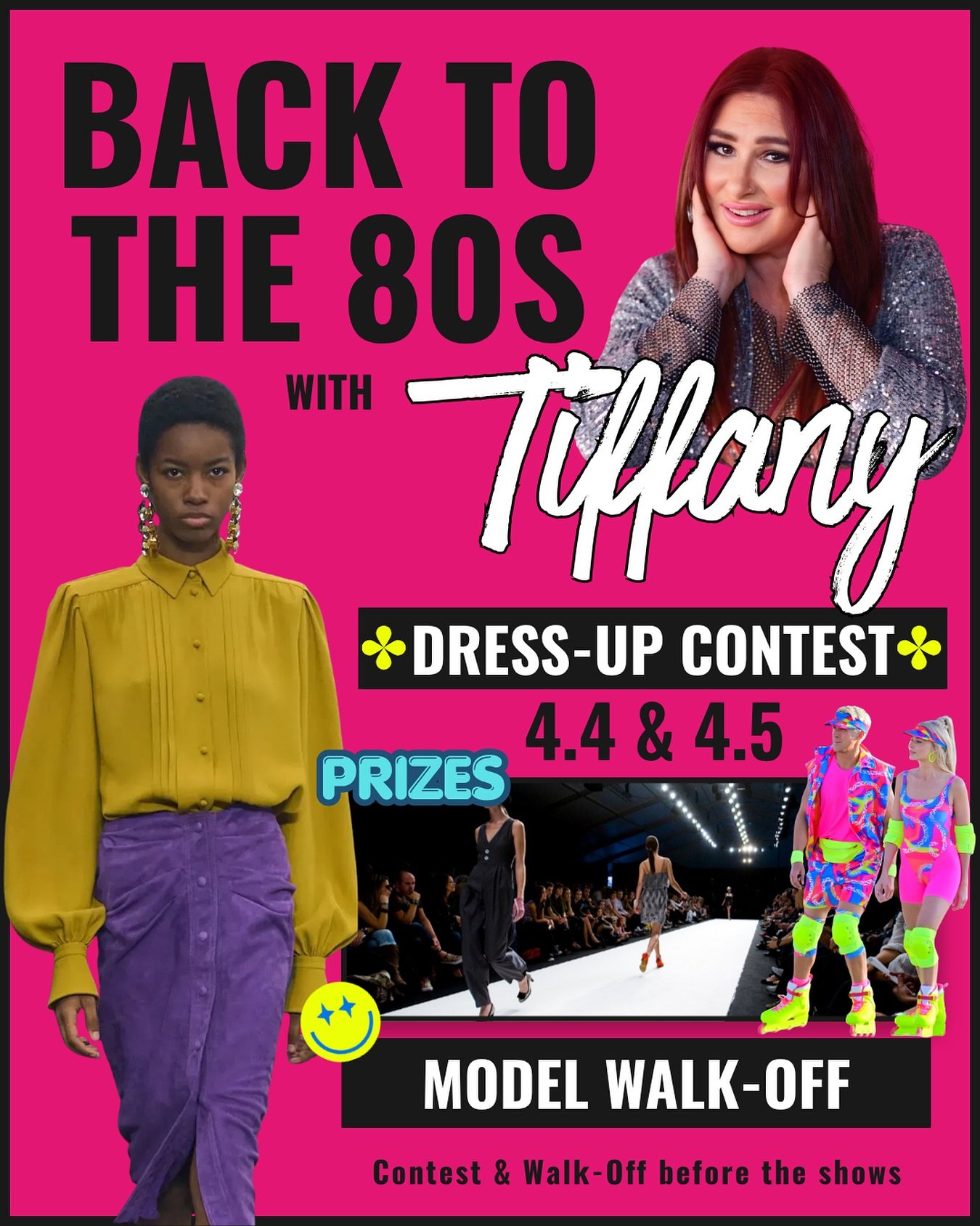 📣 ANNOUNCEMENT 📣

We are spicing up our Tiffany shows with a 80s fashion contest and a walk-off because&hellip;why would we not? 🕺

We will kick off each show with the contest, so put on a fit and come dance/sing your heart out with the legend @ti