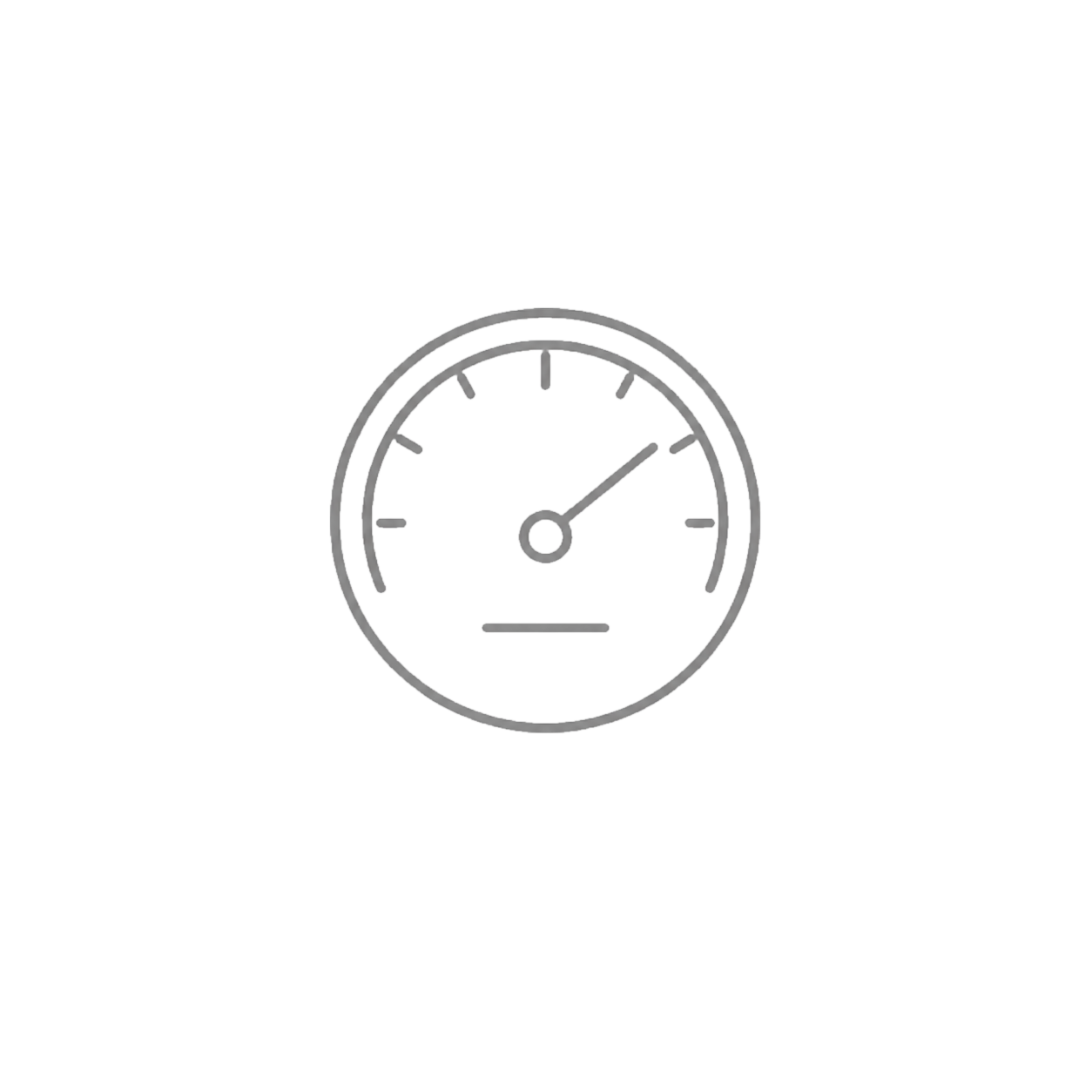 A gauge displaying a speed of about 54 miles per hour.