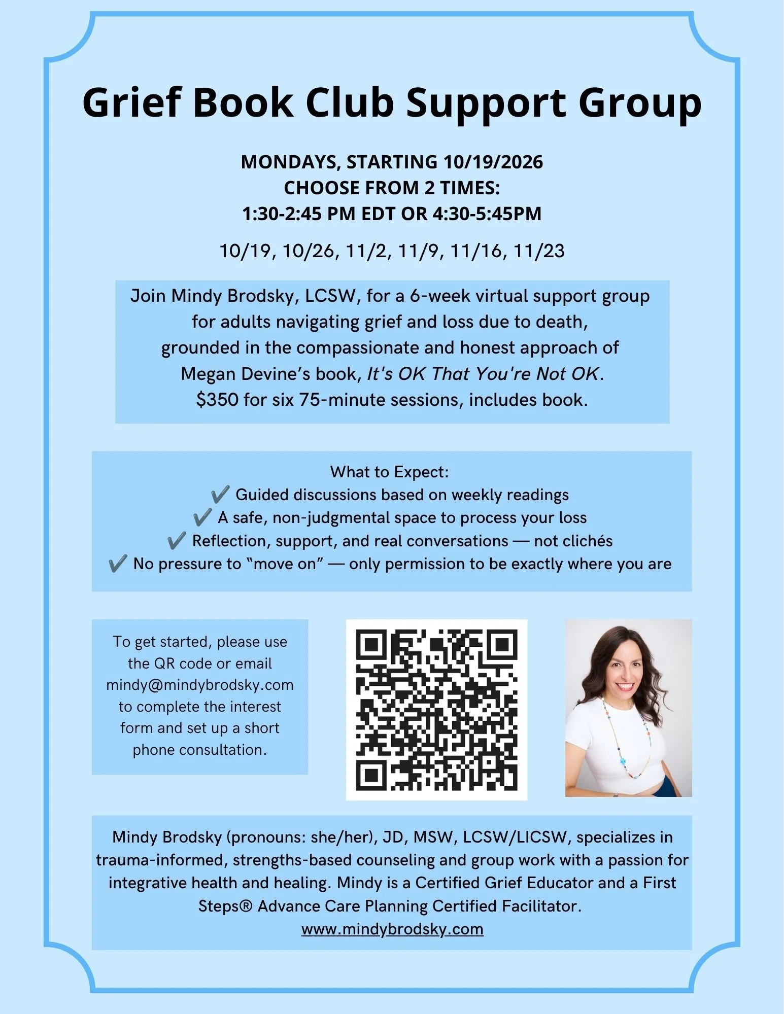 Fall 2026 Grief Book Club Support Groups Flyer