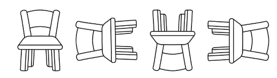 image show chair with legs facing down, legs pointing to the right, legs pointing up, and legs pointing to the left