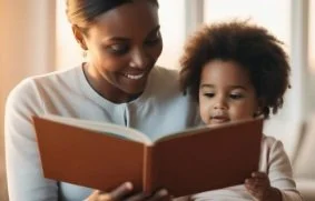 adult and child reading a book together