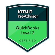 Badge for QuickBooks Level 2 certification by Intuit ProAdvisor