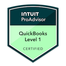 Intuit ProAdvisor badge for QuickBooks Level 1 certification