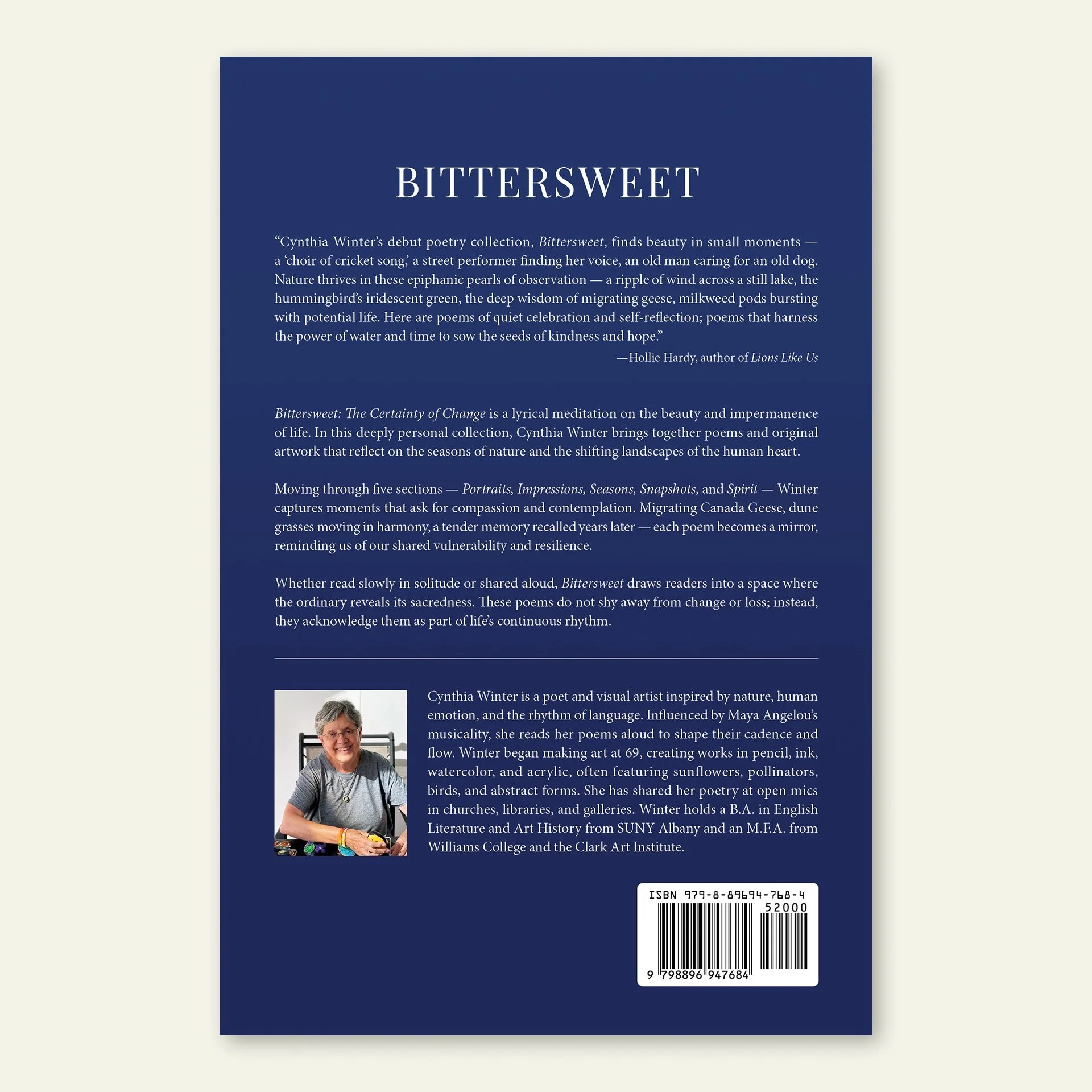 Back cover of Bittersweet: The Certainty of Change by Cynthia Winter.