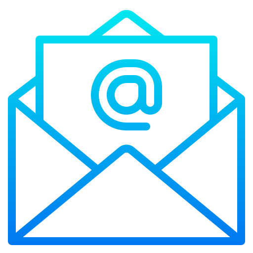 Outline of an open envelope with a letter inside, featuring an '@' symbol.