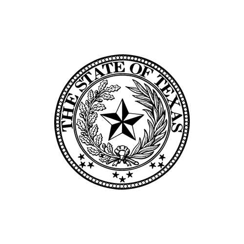 The seal of the State of Texas featuring a star, olive and oak branches, and the text 'The State of Texas'.