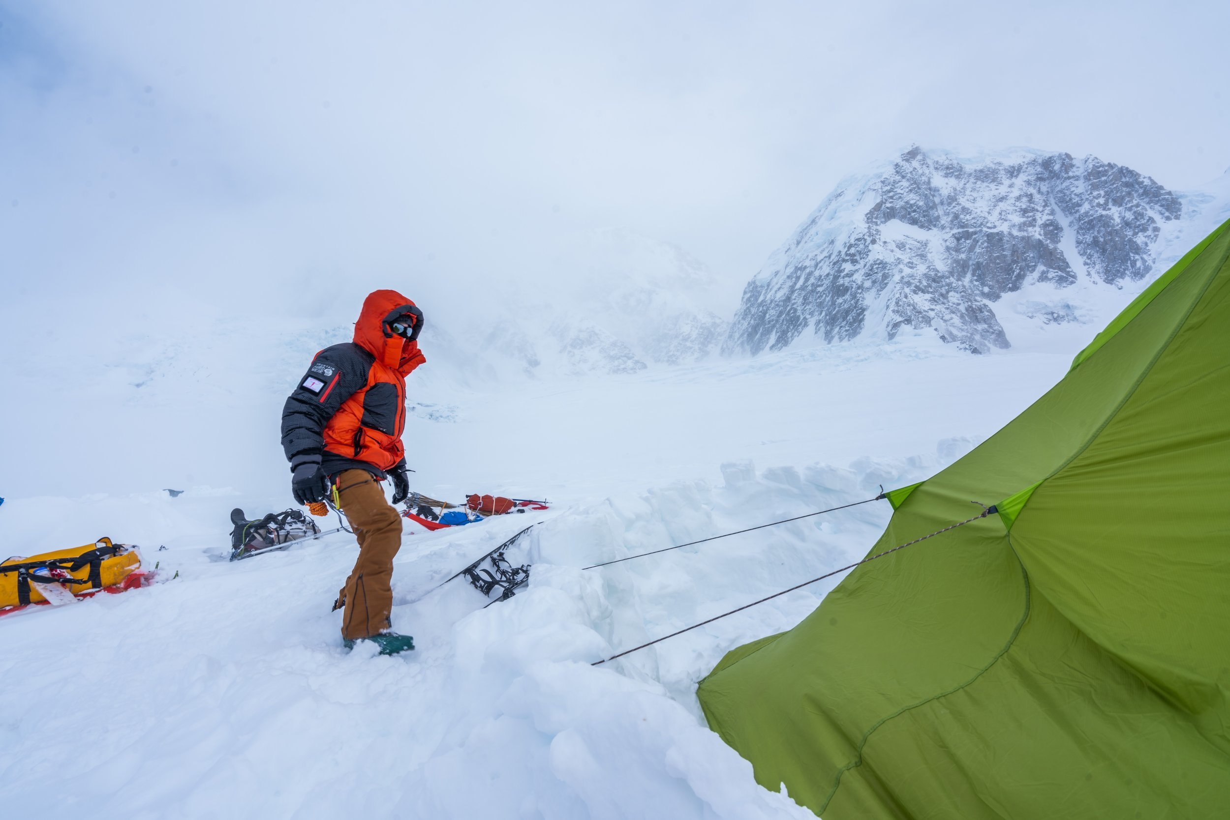 Setting up the cook tent at 7800'.