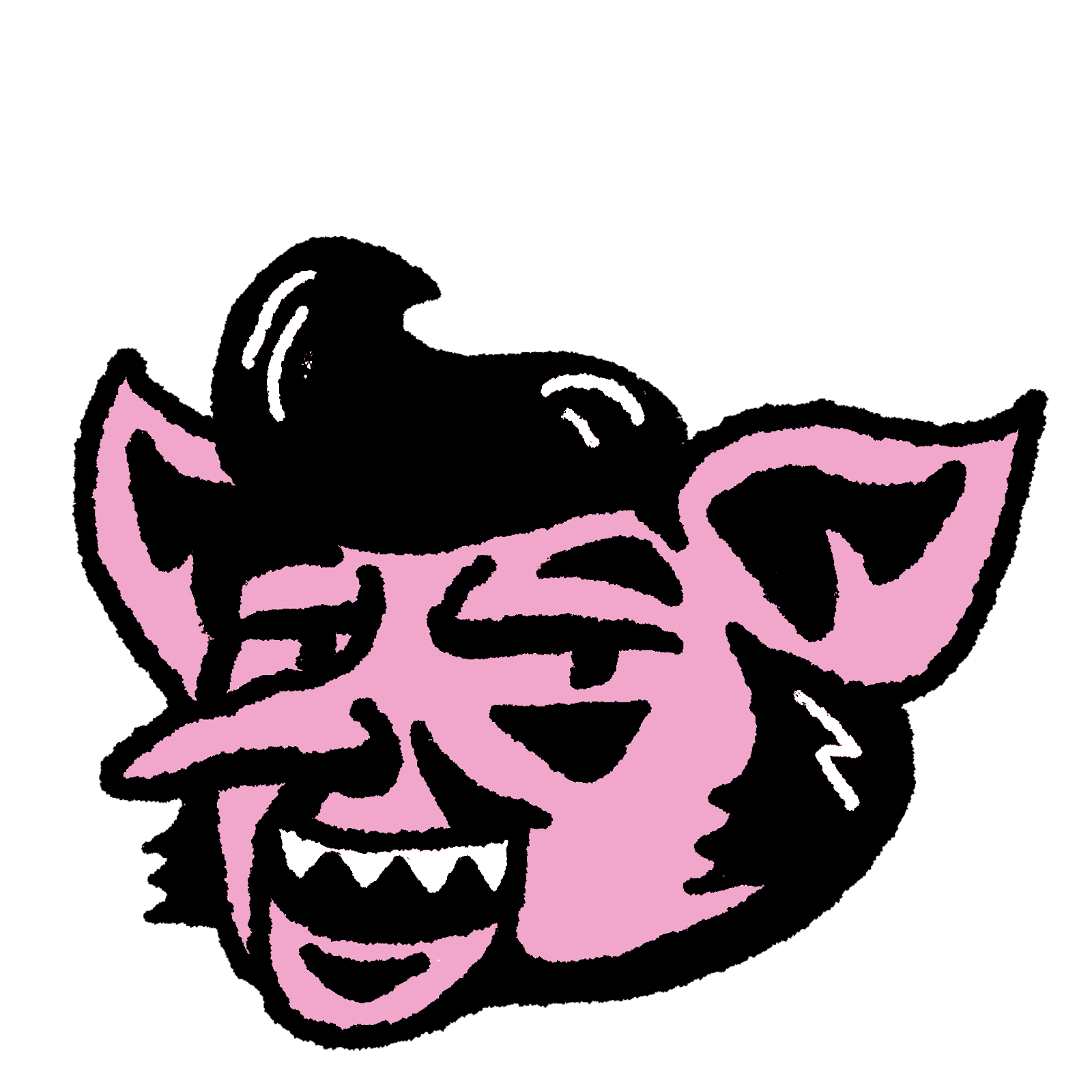 A stylized illustration of Connie Ernatt's troll with a pompadour hairstyle and full mutton chop sideburns.