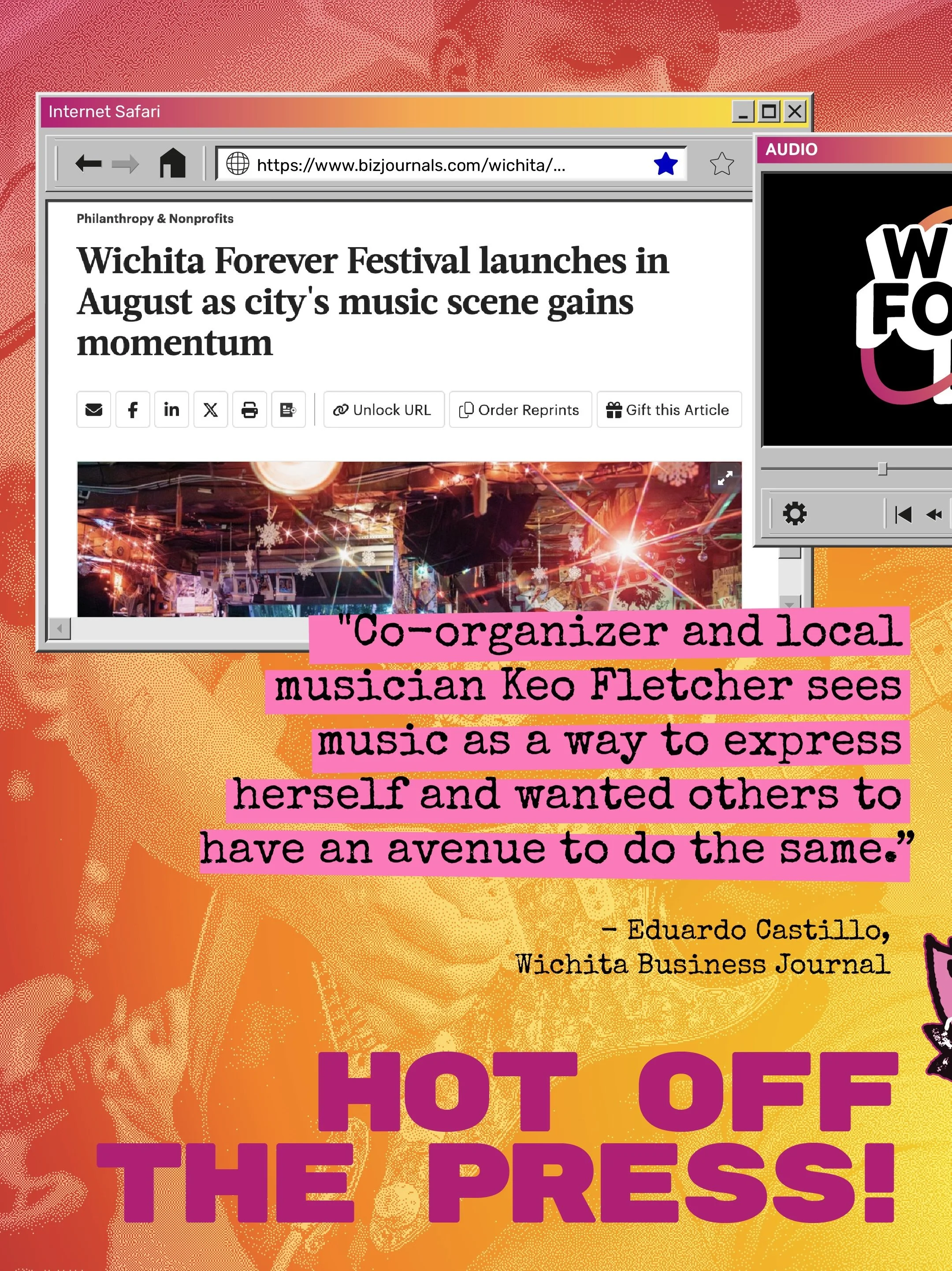 Hot off the press! 📰

Seeing the excitement for Wichita Forever Fest means everything to us. Thank you all from the bottom of our hearts! WFF is going to be something special, and we know you feel it too. Our team seriously cannot wait to show you w
