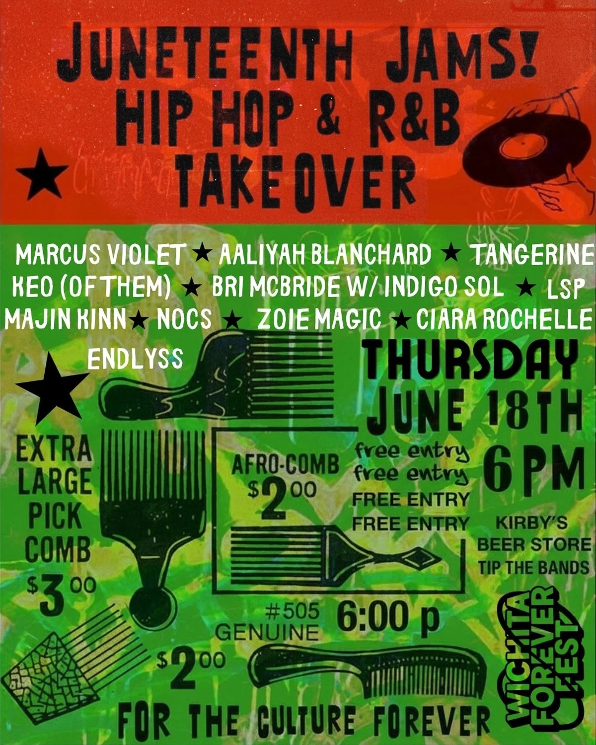 R&amp;B Takeover + Wichita Forever Fest have come together to celebrate and uplift local artists in honor of Juneteenth, bringing you Juneteenth Jams: Hip-Hop &amp; R&amp;B Takeover

Live Art. Incredible Food. All Free.

Starting at 6pm, we&rsquo;ll 