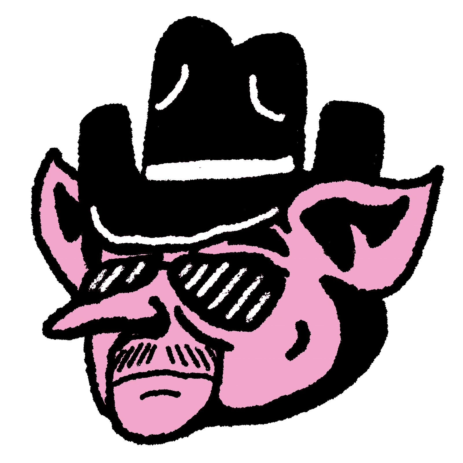 A stylized illustration of Connie Ernatt's troll with a cowboy hat and sunglasses on.