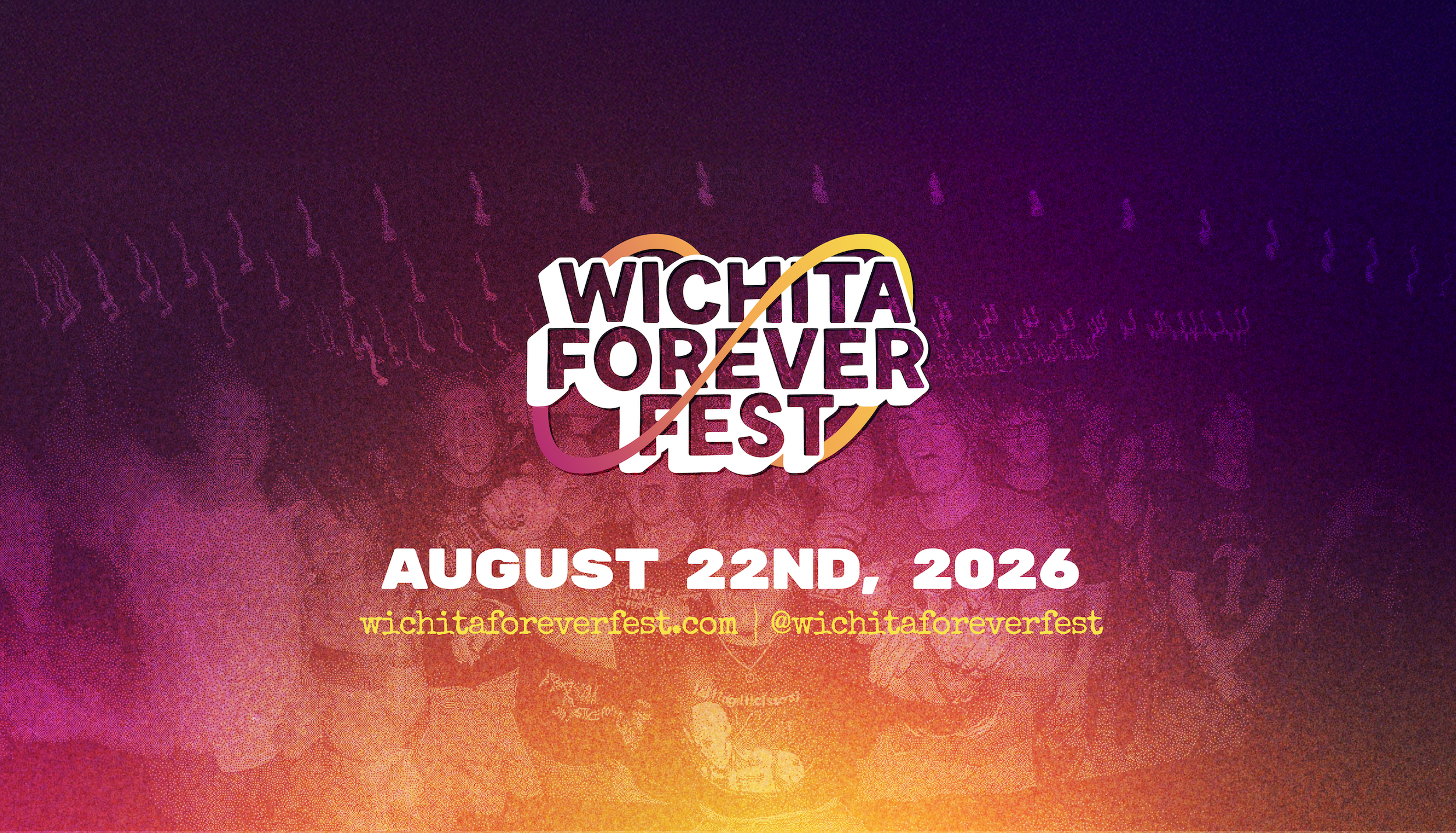 Promotional poster for Wichita Forever Fest, scheduled for August 22nd, 2026, featuring a colorful, abstract background with a logo and event details.