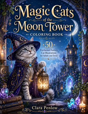 Magic Cats of the Moon Tower Coloring Book by Clara Penlow cover