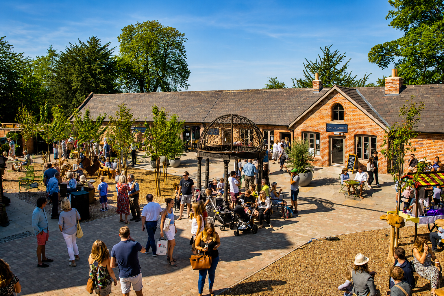 A photo of a bustling venue in the sun