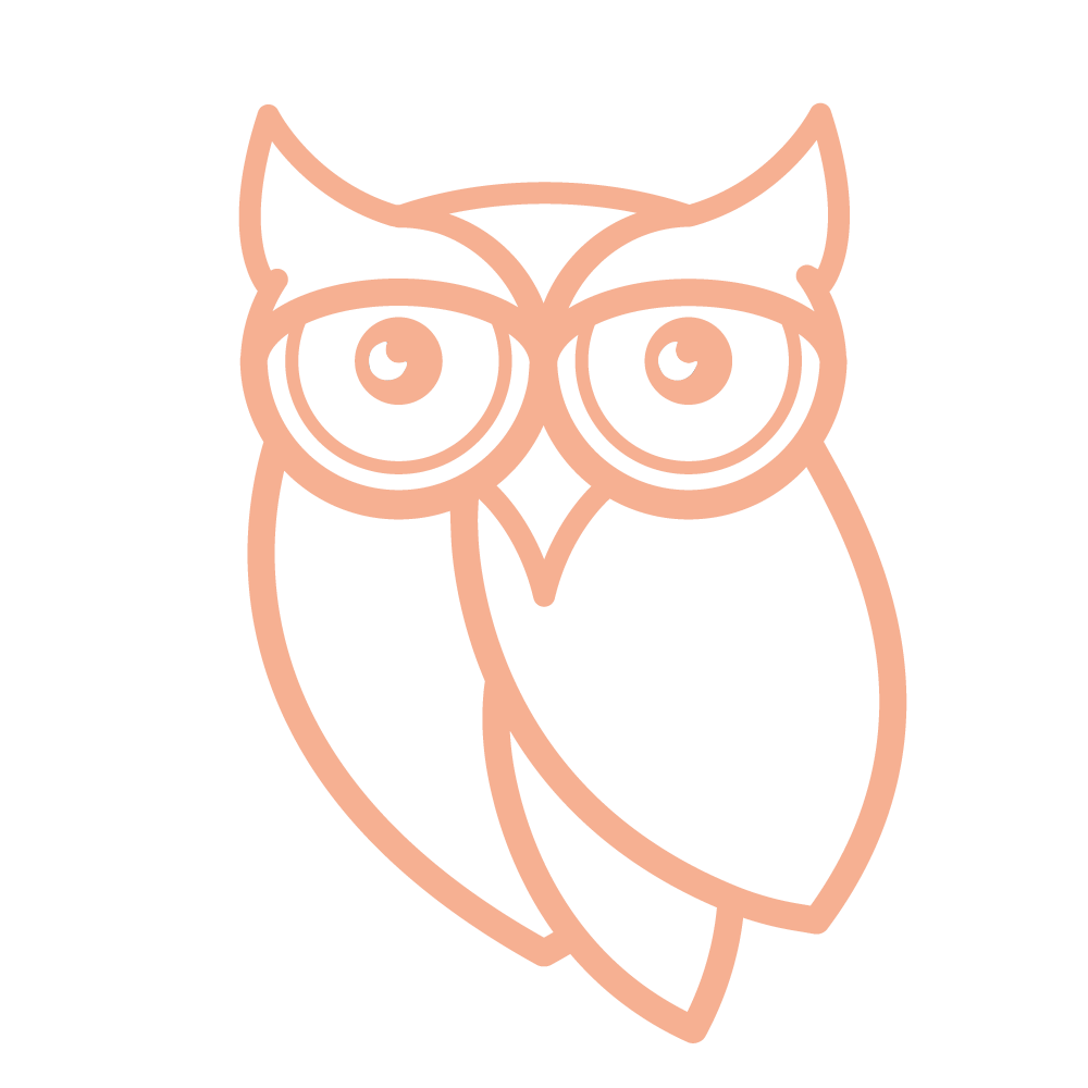 Line drawing of an owl, the logo for Unbound Healing and Counseling, a therapy practice with Joann Chevaillier in Fort Worth, Texas.