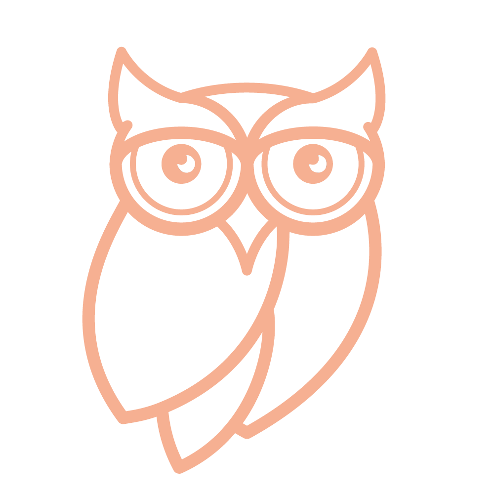 Line drawing of an owl, the logo for Unbound Healing and Counseling, a therapy practice with Joann Chevaillier in Fort Worth, Texas.