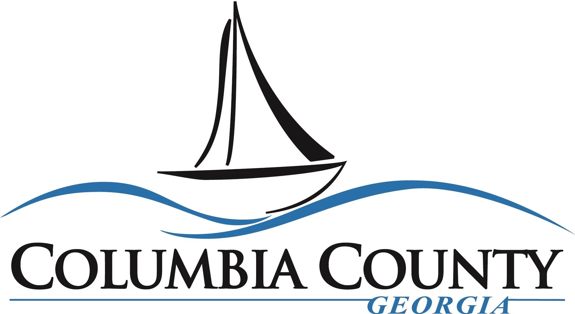 Logo of Columbia County, Georgia, featuring a sailboat on stylized waves.