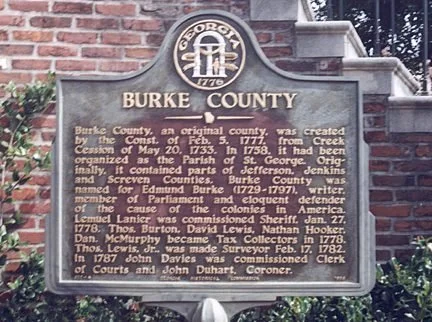 Historical marker for Burke County, Georgia, with text about its creation and founding leaders.