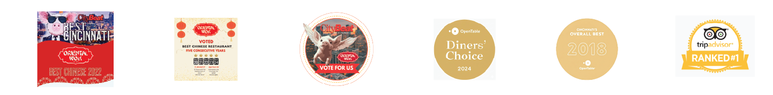 Food awards given to Oriental Wok for their best in class asian menu and service