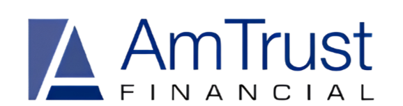 AmTrust Financial logo with a stylized blue triangle and text.