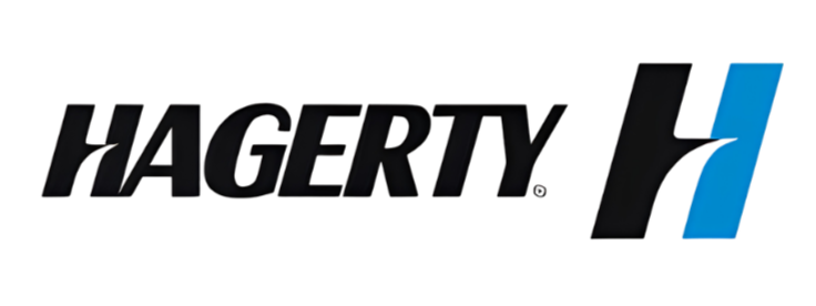 Hagerty logo with blue and black design elements.