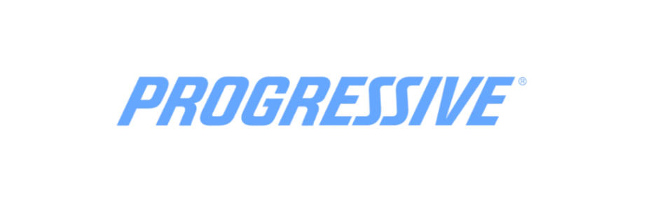 Progressive Insurance logo in blue text on a black background.