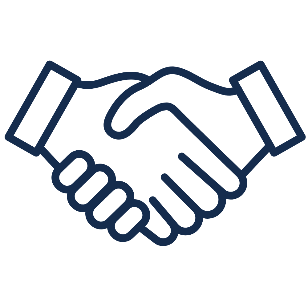 Outline illustration of two hands shaking.