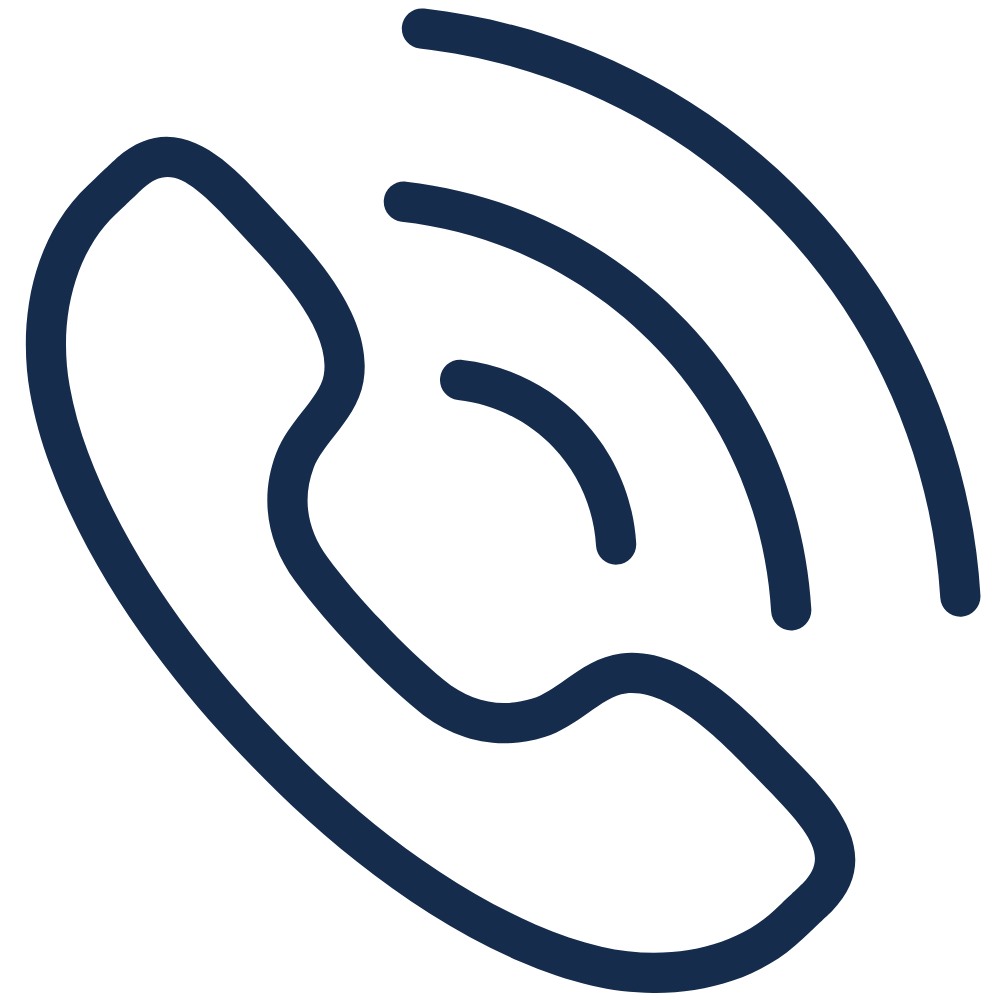 Outline of a telephone receiver icon in dark blue lines on a black background.