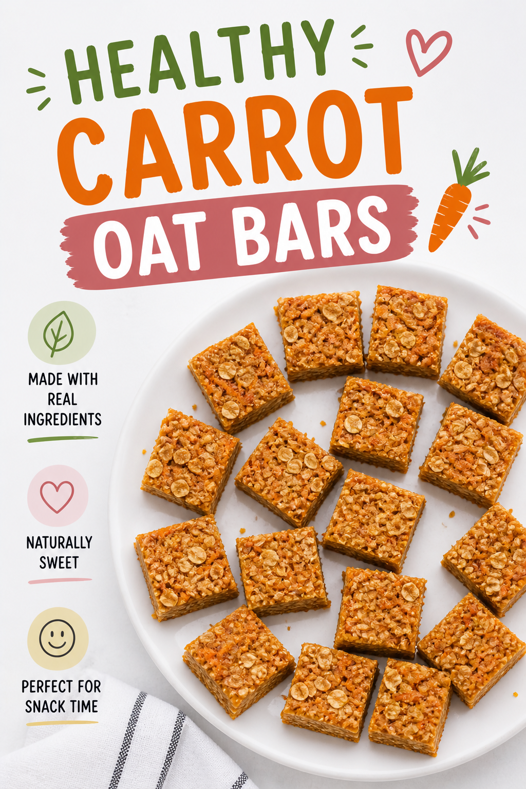Healthy Carrot Cake Oat Bars (Toddler Friendly, No Refined Sugar)