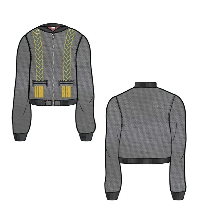 First look Braid Varisty Jacket sketch in fabrication