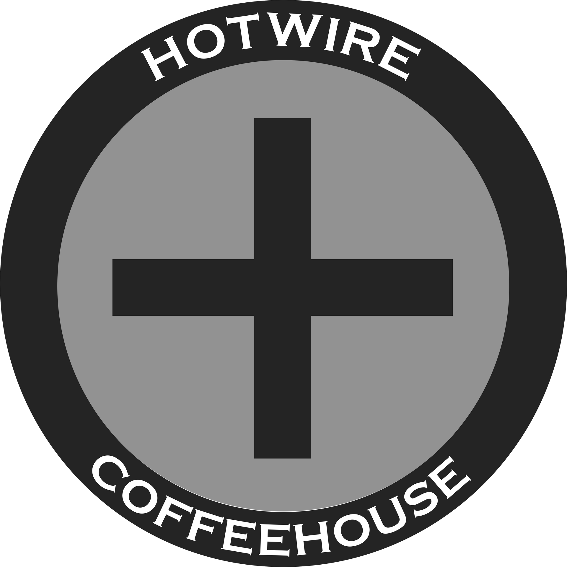 Hotwire Coffeehouse logo featuring a bold plus sign inside a circle, an independently owned coffeehouse in the West Seattle Junction neighborhood