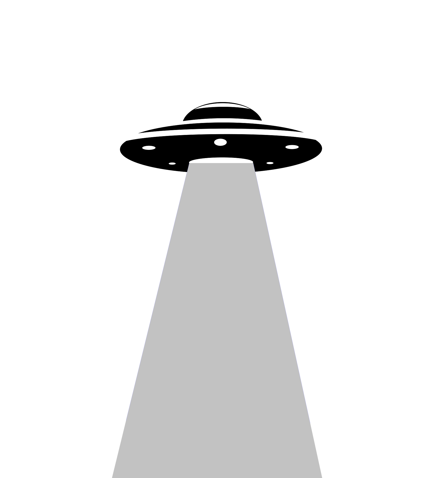 UFO illustration with tractor beam, icon for the Classic Sci-Fi Book Club at Paper Boat Booksellers in West Seattle