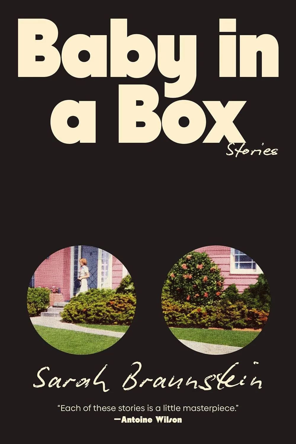 Book cover of Baby in a Box by Sarah Braunstein, a short story collection selected for the Strange and Unusual Book Club at Paper Boat Booksellers in West Seattle
