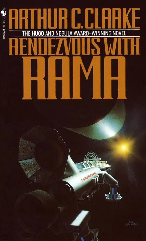 Book cover of Rendezvous with Rama by Arthur C. Clarke, the Hugo and Nebula Award-winning sci-fi novel selected for the Classic Sci-Fi Book Club at Paper Boat Booksellers in West Seattle
