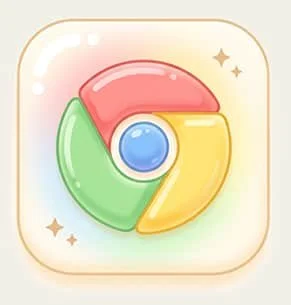 Google Chrome app icon with a colorful globe in the center, surrounded by a soft glow and small sparkles.